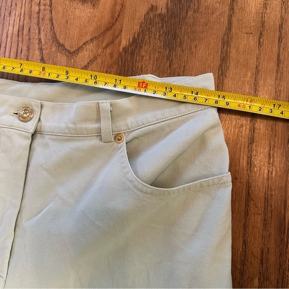 St. John Sport by Marie Gray Pants Light Mint Green Gold Button Size 8 Casual - Picture 2 of 12